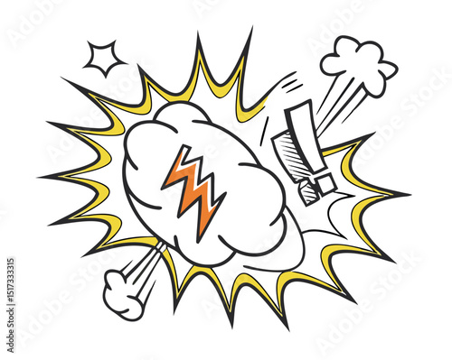 Comic book style explosion with lightning bolt and exclamation mark illustration isolated on white