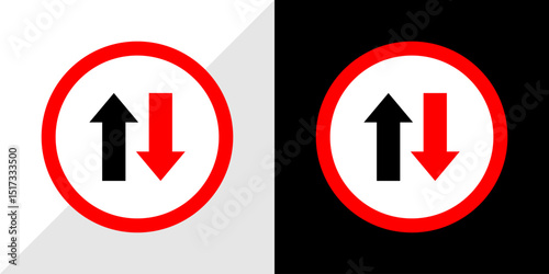 Two-Way Traffic Flow Up and Down Arrows Sign Design