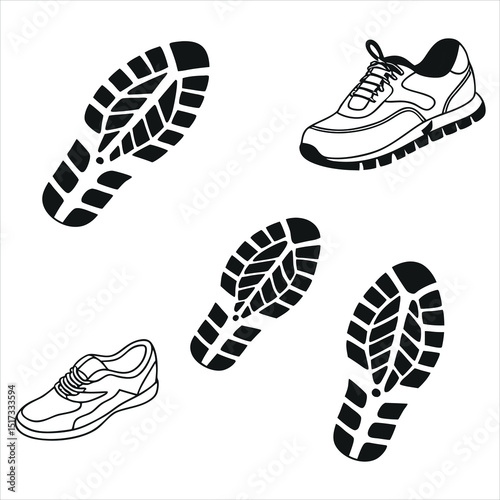 Fashionable vector illustration of sport footwear, including sneakers and boots, with laces for a casual or running style