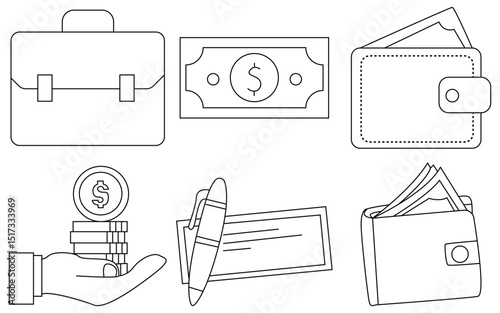 Finance and Business Icon Set – Line and Solid Icons for Money, Budget, Investment