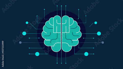 AI Brain Analysis An illustration showing a stylized human brain with highlighted areas and digital grid lines symbolizing AI processing MRI scans for neurological disorders.