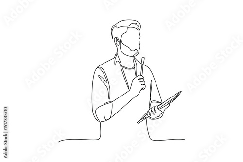 Teacher holding pen and notebook continuous line drawing minimalist design