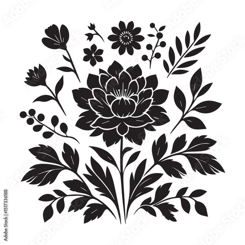 flower silhouette, editable vector image