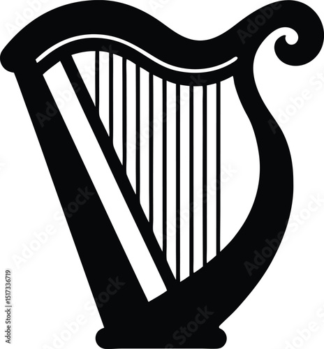 Irish harp silhouette, Celtic harp vector, Single harp instrument silhouette vector illustration