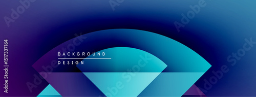Abstract gradient background. Blue, purple hues blend smoothly. Geometric shapes overlap creating dynamic visual effect. Modern design element.