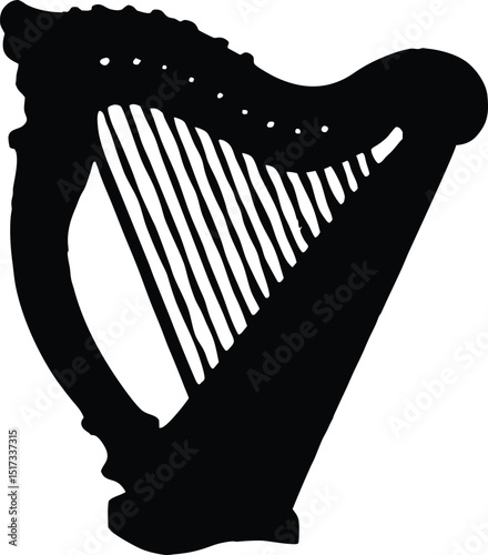 Irish harp silhouette, Celtic harp vector, Single harp instrument silhouette vector illustration