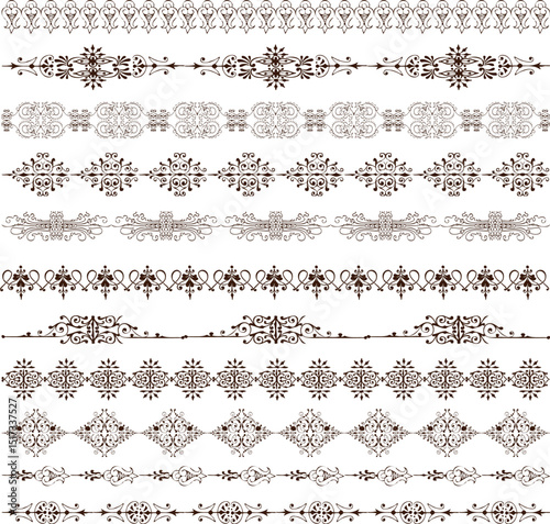 Collection of intricate decorative borders in ornamental vintage style for design projects