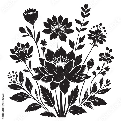 flower silhouette, editable vector image