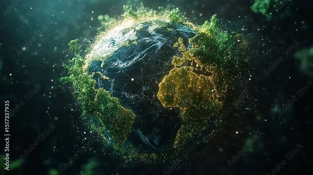 Obraz premium A thriving Earth illuminated with interconnected networks symbolizing global unity and progress soft