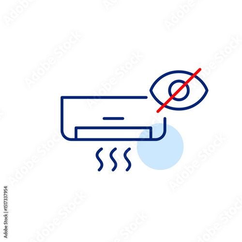 Vector icon of AC with crossed-out eye, symbolizing hidden status, privacy mode, or invisible smart control. Ideal for UI, HVAC apps, and smart home settings