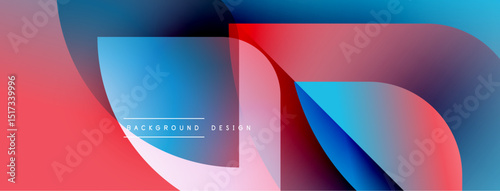 Abstract fluid shapes overlap, creating vibrant color gradients. Red, blue hues dominate design, suggesting movement, energy. Modern aesthetic.