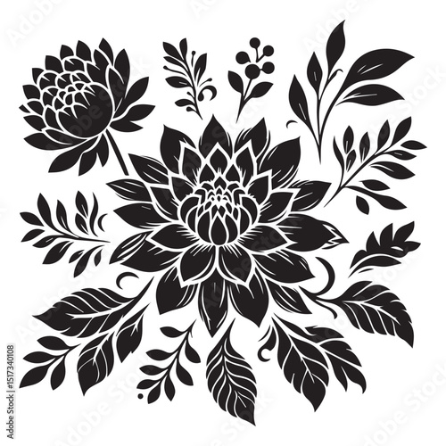 flower silhouette, editable vector image