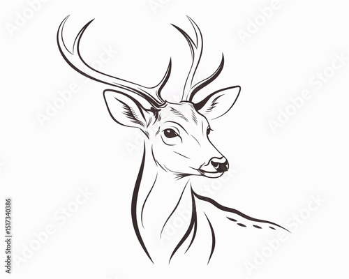 deer head vector, Fallow deer portrait in continuous line art drawing style. Minimalist black linear sketch isolated on white background.