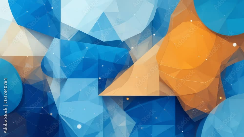 Abstract Geometric Animation: Blue, Orange, and Beige Low Poly Shapes with Connected Lines