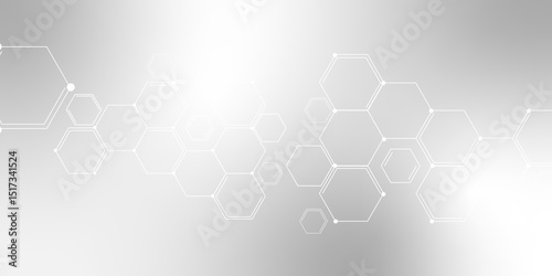 Hexagonal Molecular structure abstract tech network pattern. Medical design. geometric hexagonal honeycomb shape texture background 3d copy space. Science template, wallpaper or banner. Vector.	
