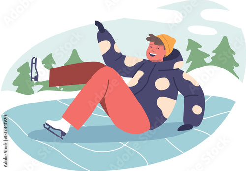 Boy skater falling on rink