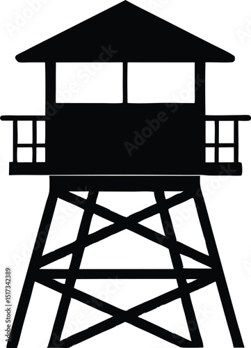 Lifeguard tower silhouette vector, safeguard tower black on a white illustration