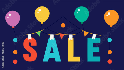 Balloons and Lights Extravaganza A colorful sale sign adorned with bright balloons and string lights creating a festive atmosphere ideal for holiday festivities.
