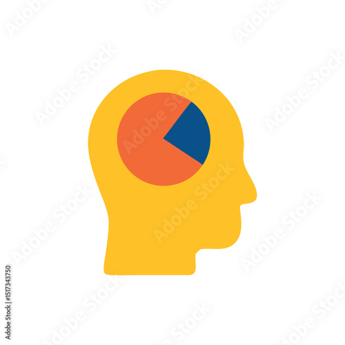 Yellow head shows a pie chart. Great for business presentations, financial reports, data analysis, infographic design, corporate marketing materials.