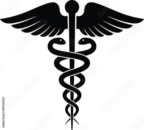 Black and white caduceus medical symbol represents health and medicine healthcare symbol sign concept for hospitals pharmacies clinics and doctors offices