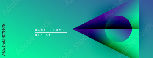 Abstract gradient background. Teal, purple, lime colors blend. Geometric shapes create dynamic visual effect. Modern design element.