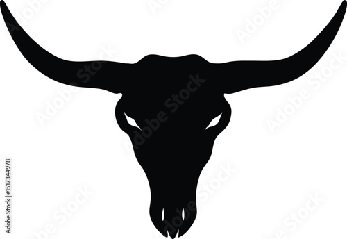 longhorn skull silhouette, longhorn skull black silhouette vector illustration