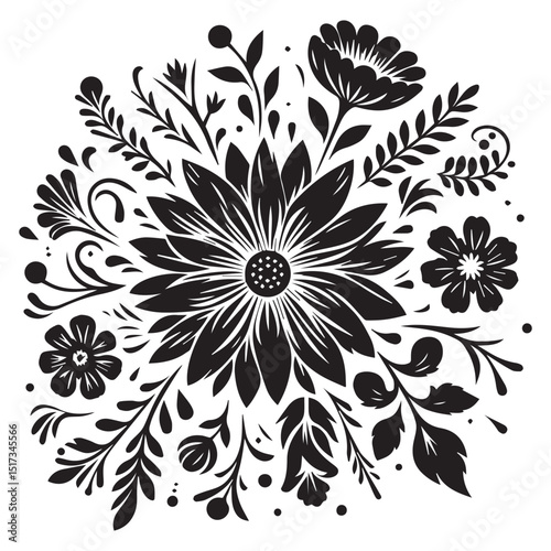 flower silhouette, editable vector image