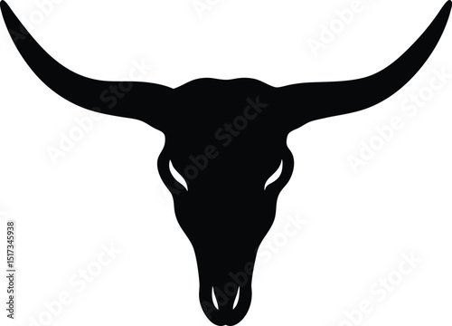 Longhorn Skull Silhouette Wild West Cattle Ranch Texas Bison Buffalo Animal Head Graphic Design