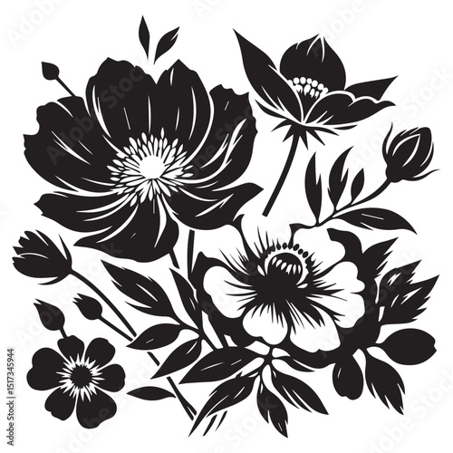 flower silhouette, editable vector image