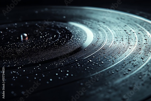 Vinyl record mockup with sparkling dust in dramatic lighting


