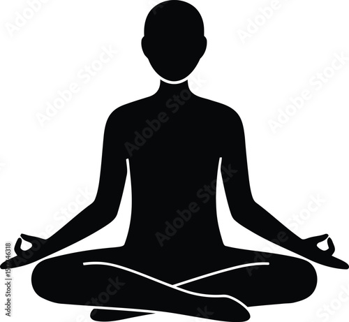 Silhouette of a person seated in the lotus position, engaged in meditation and embodying concepts of mindfulness, yoga, and mental wellness.
