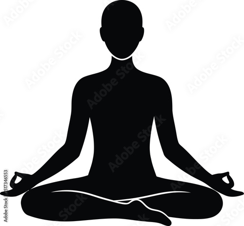 Silhouette of a person in the lotus position practicing meditation for relaxation and mindfulness in a peaceful and calm environment