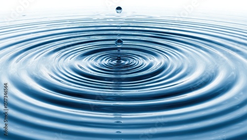 Water droplet impacting still water, creating concentric ripples