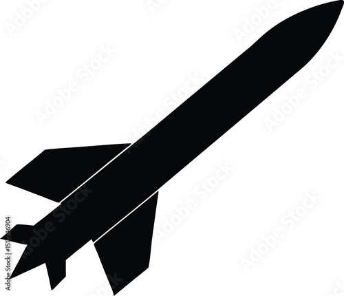 Anti tank missile silhouette vector, Silhouette missile black color only, missile silhouette vector illustration