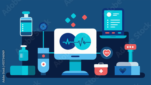 Futuristic Medical Gadgets A collection of advanced medical gadgets on the table such as biometric scanners or tablets showcasing health data.