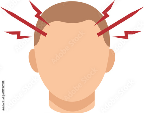 Headache pain illustration graphic showing head with red lightning bolts design for medical or health concepts
