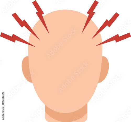 Conceptual illustration of a person experiencing a headache or brain pain represented with red lightning bolts on a simplified human head