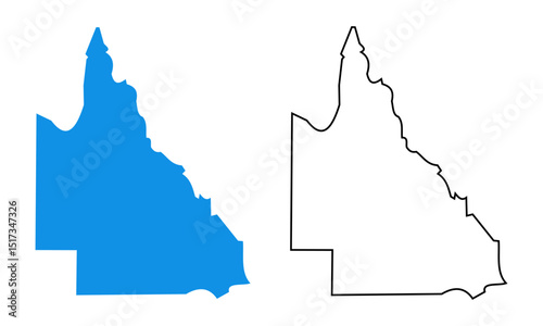 Map state Queensland of Australia. Map with detailed outlines and blue silhouettes	