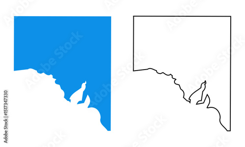 Map of South Australia state.. Map with detailed outlines and blue silhouettes	
