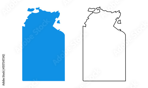 Map state Northern Territory of Australia. Map with detailed outlines and blue silhouettes	