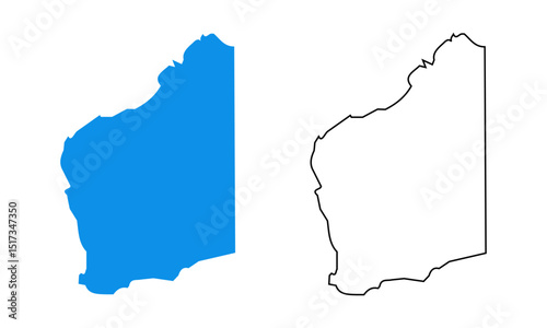 Map of Western Australia state. Map with detailed outlines and blue silhouettes	