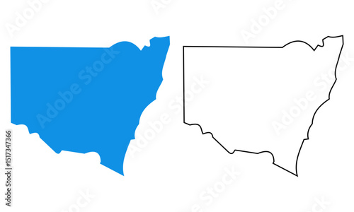 Map state New South Wales of Australia. Map with detailed outlines and blue silhouettes	