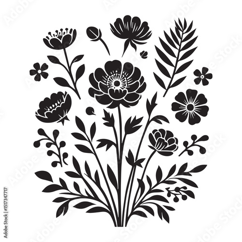 flower silhouette, editable vector image