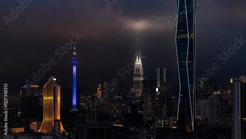 Night landscape of skyline with towers and city lights