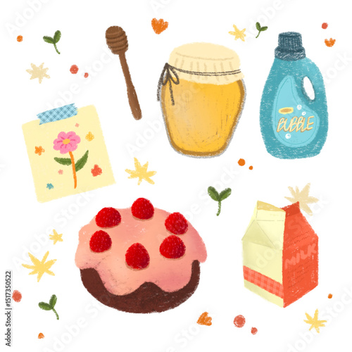 A set of warm-toned baking illustrations