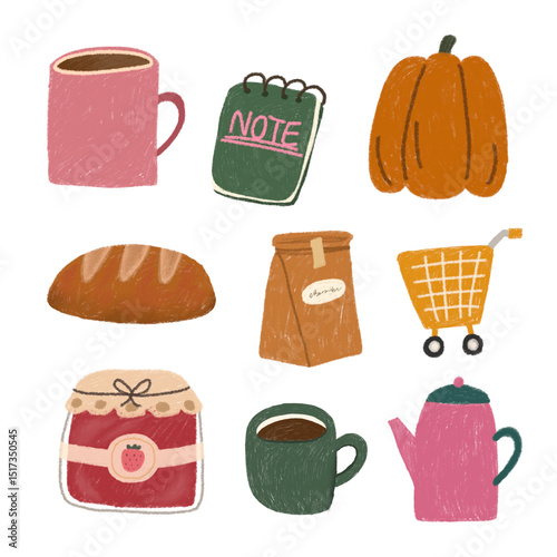 A set of warm-toned baking illustrations