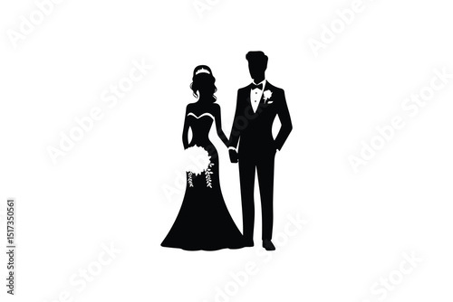 Bride and groom vector silhouette isolated in white background