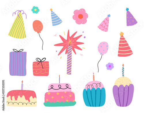 Birthday party celebration illustration set