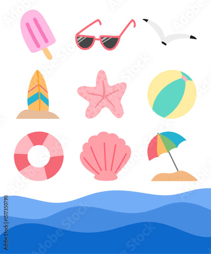 Summer beach vacation icon illustration set
