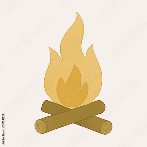 This vector shows a lively campfire, ideal for camping scenes, outdoor cooking, and night adventure designs in a green palette